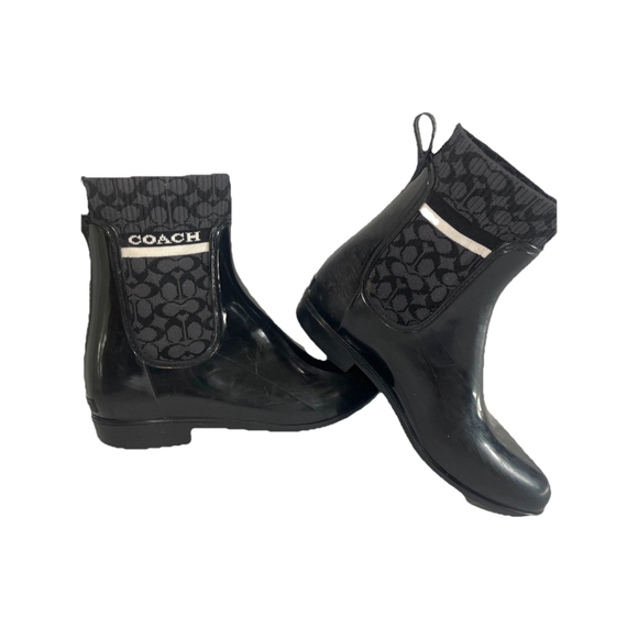 Coach Shoes - Coach Rivington Black signature C Logo Ankle Rain Boots Size 9